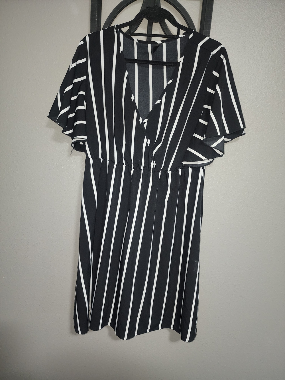 SHEIN Black & White Striped V-Neck Mini Dress